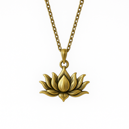 Brass Lotus flower necklace for women, without gold plated, Handmade jewelry